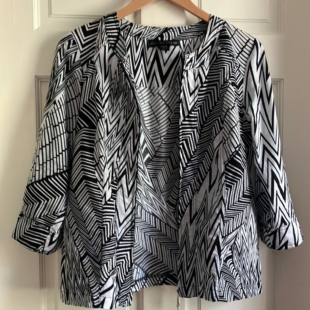 Linen Cotton Jacket Black and White Lightweight Shacket Artsy Geometric Medium